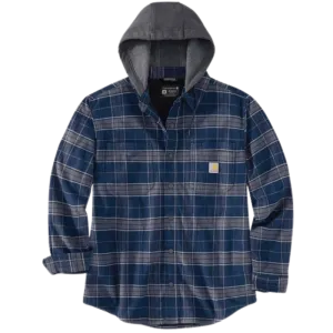 Rugged Flex Relaxed Fit Flannel Fleece Lined Hooded Shirt Jac | Navy