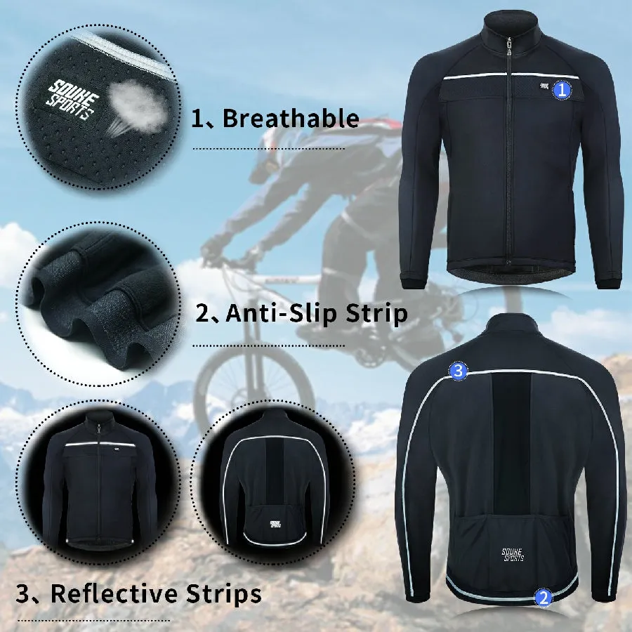 Souke Sports Men's Water Resistance Windbreaker Cycling Jacket with Pockets-JA0700-Black