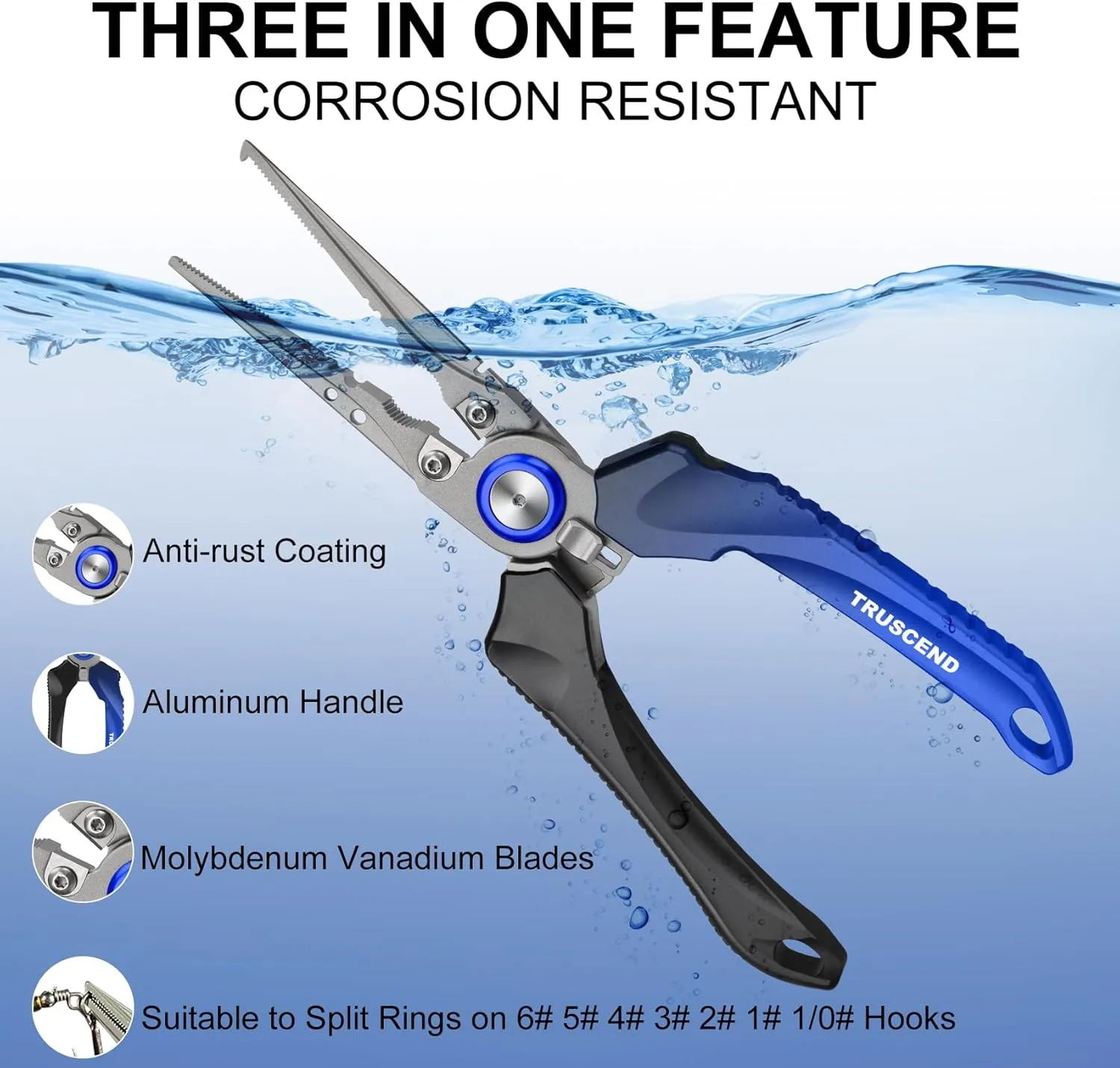 TRUSCEND Lockable Handy Fishing Pliers with Innovative Ergonomic Handle, Saltwater Corrosion Resistant Teflon Coated Fishing Tool, Multi-Function Fishing Gear with Mo-V Cutter, Amazing Fishing Gift