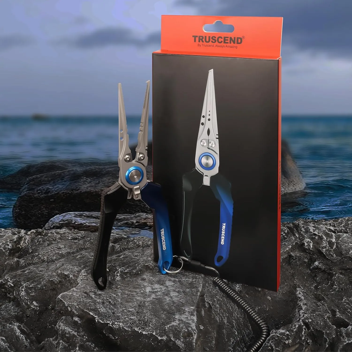 TRUSCEND Lockable Handy Fishing Pliers with Innovative Ergonomic Handle, Saltwater Corrosion Resistant Teflon Coated Fishing Tool, Multi-Function Fishing Gear with Mo-V Cutter, Amazing Fishing Gift