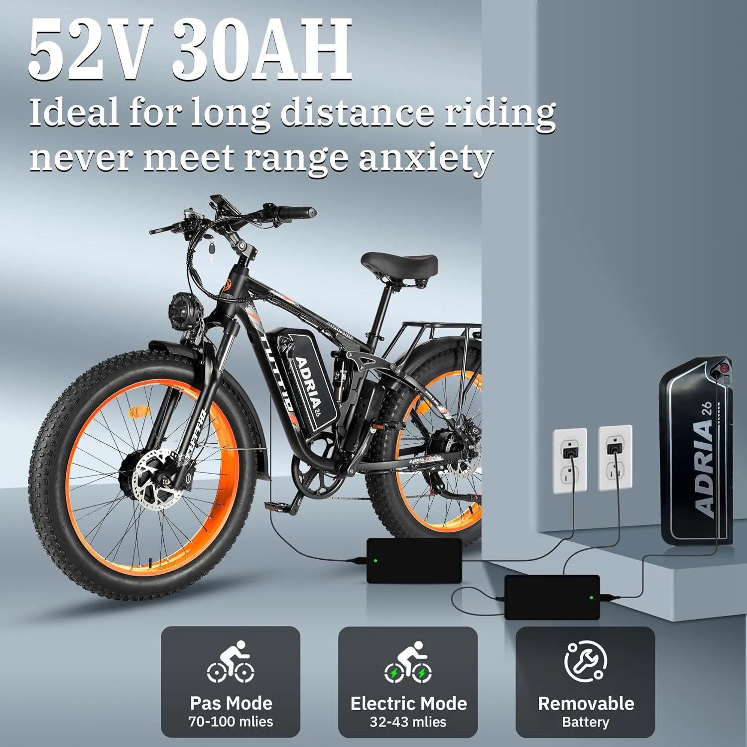Tuttio Dual-Motor-Electric-Bike for Adults-Men, 40-46MPH-Fast-Ebike, 52V 30AH, Up to 80Miles, 26" Fat-Tire-Electric-Bicycle, Full Suspension Mountain Bike for Off-Road Snow Sand Hunting
