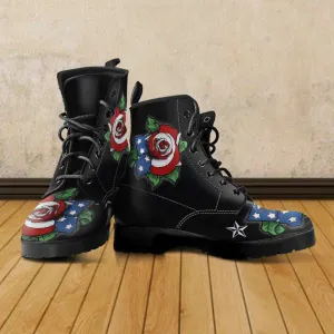 US Flag Rose Vegan Leather Boots