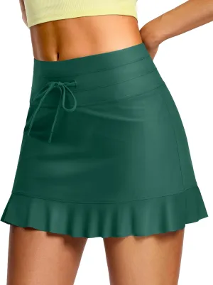 Women's High Waisted 15'' Swim Skirts Tummy Control Bathing Suit Skirt Bottoms Swimsuit with Boxer Liner Pockets