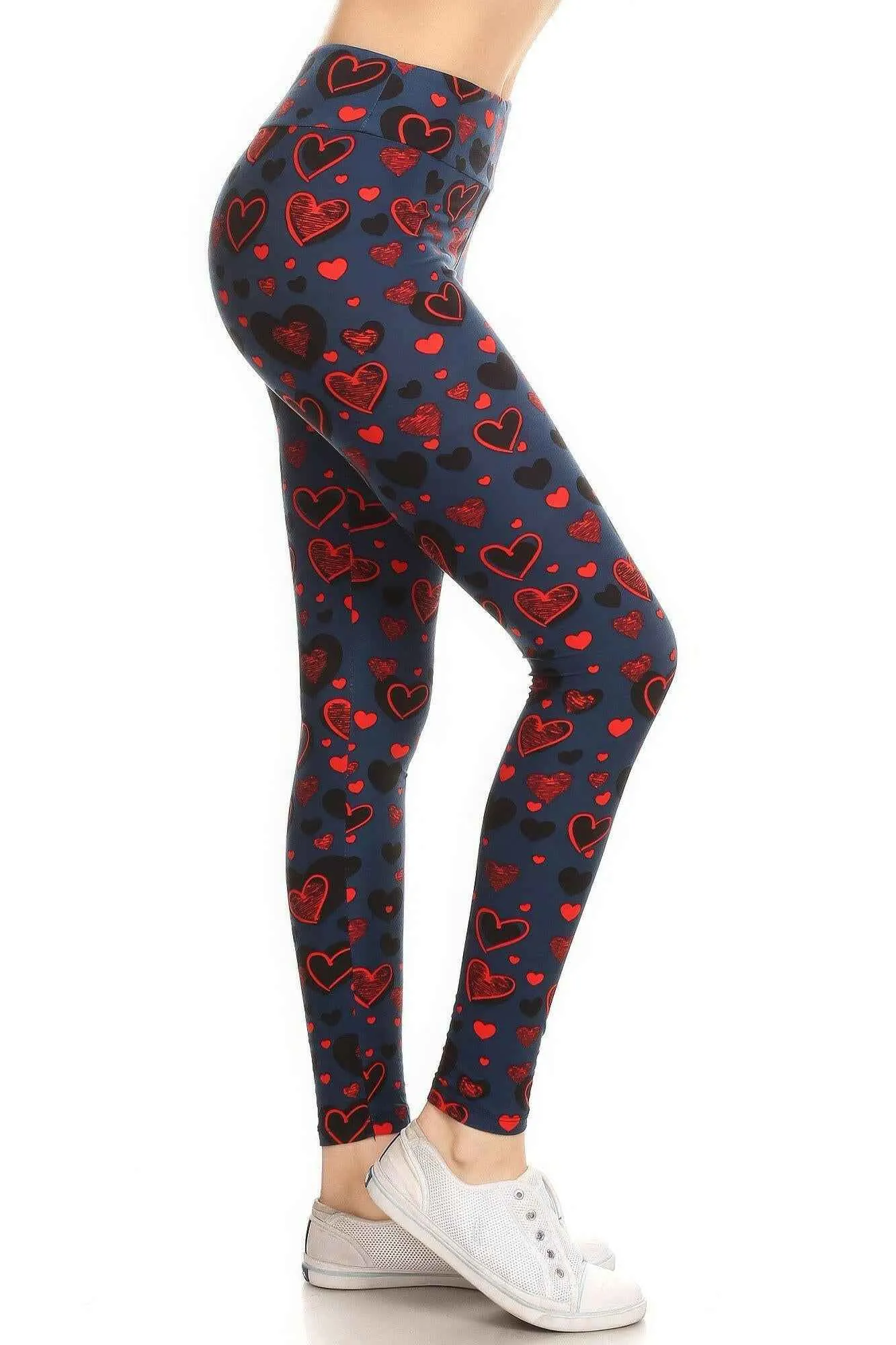 Yoga Style Banded Lined Heart Print, Full Length Leggings In A Slim Fitting