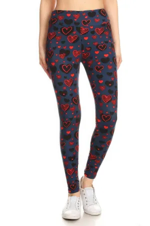 Yoga Style Banded Lined Heart Print, Full Length Leggings In A Slim Fitting